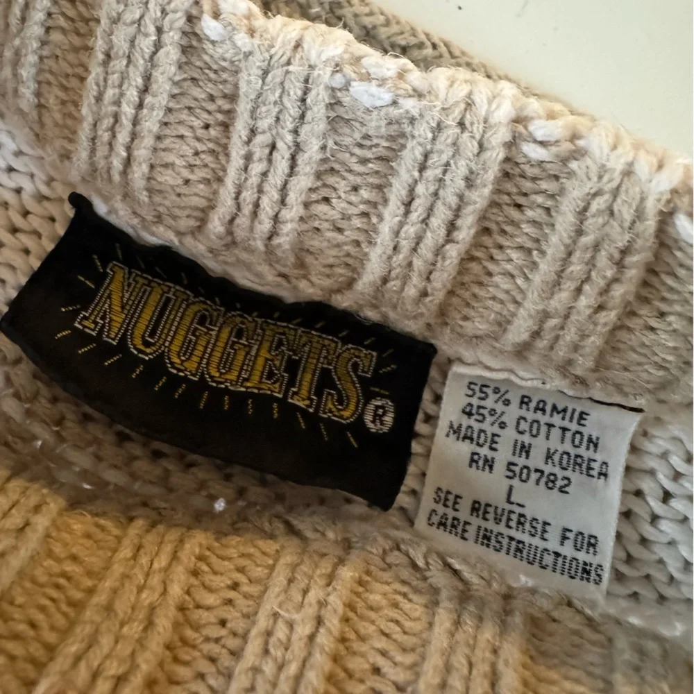 Vintage 90’s Nuggets Tan White Striped Cotton Cropped Sweater Size Large - Picture 7 of 10